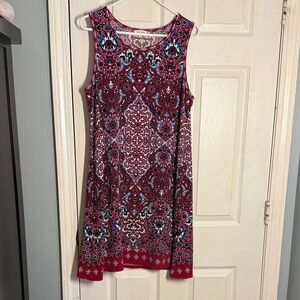 Max Studio Printed Sleeveless Dress in Burgundy, Blue, and White